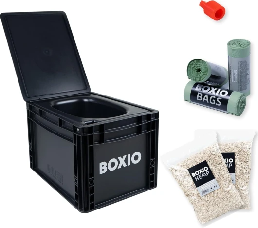Toilette Sèche Portable Séparateur d’Urine - WC Portable pour Voyages, Bateaux, Déplacements, Jardin, Camping-Car - Toilette Sèche Camping Compact : 40 x 30 x 28 cm, Noir Boxio Toilet Plus