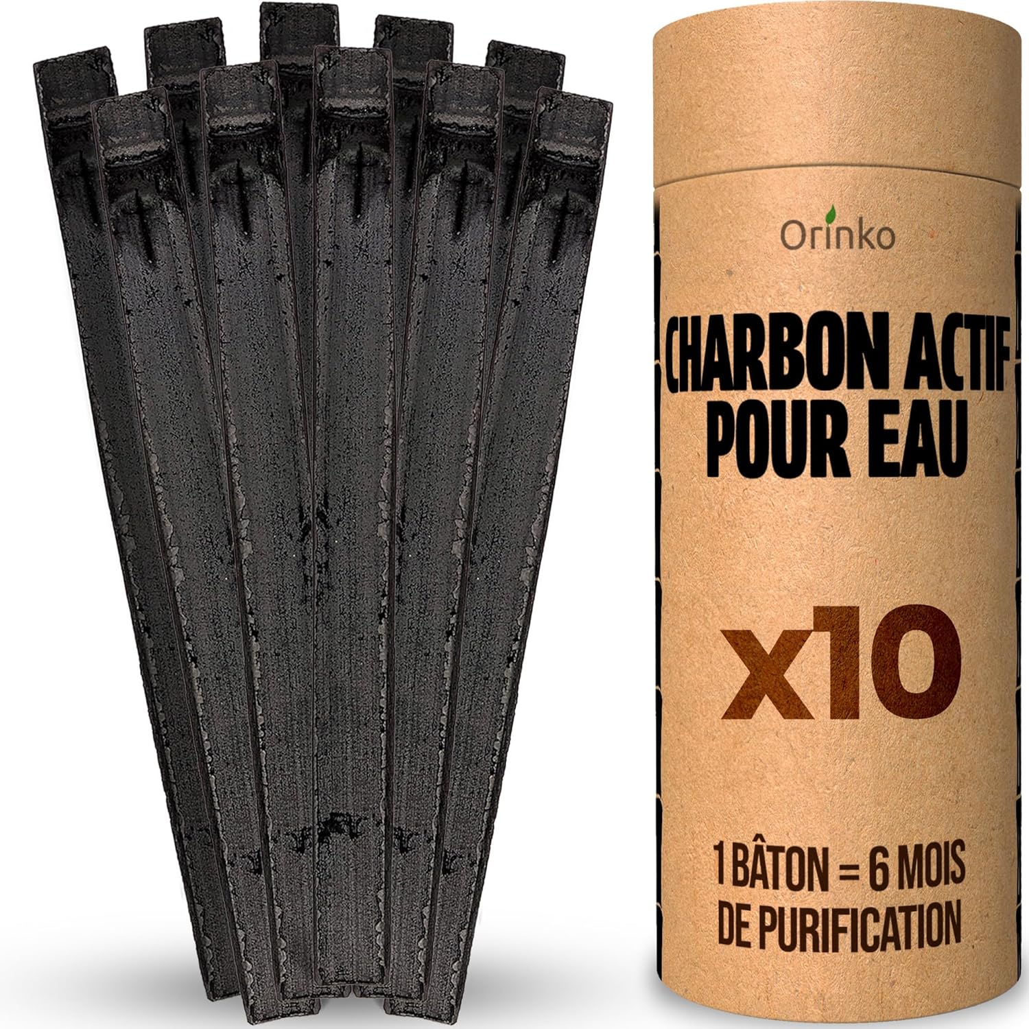 Binchotan Bio Charbon Actif Eau 10X - Filtre 1L par Charbon - Idéal Gourde, Carafe & Pichet - Filtration Eau 100% Naturelle en Bambou - Puissant Purificateur d'Eau Passez-vous des Eaux en Bouteille