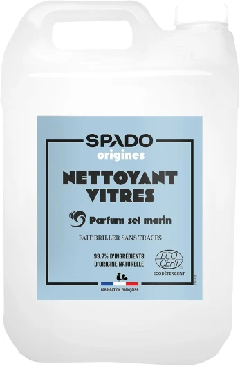 SPADO Origines - Nettoyant vitres -99,7% d’ingrédients d’origine naturelle - Au vinaigre blanc et à l'alcool de betterave - Parfum naturel sel marin - ECOCERT - 5L - Fabrication française 5 l (Lot de 1)