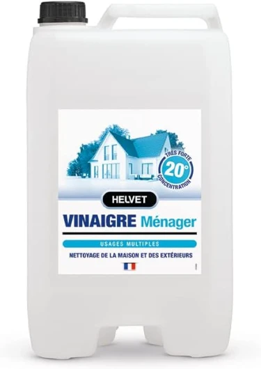 HELVET VINAIGRE BLANC MENAGER 20 Degrés – SUPER CONCENTRE – Gros Format 10L pour le Nettoyage de la Maison et des Extérieurs – Produit 100% Naturel