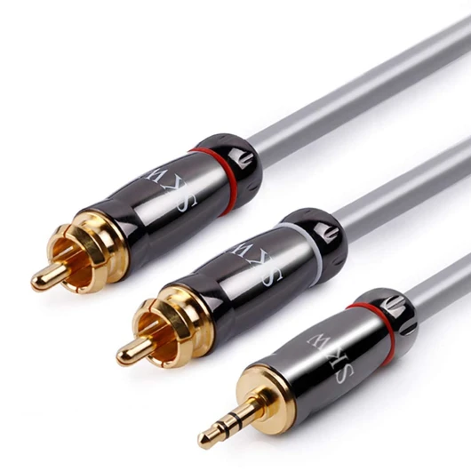 Audiophiles Câble Audio sans oxygène en cuivre 4N 3,5 mm mâle vers 2 câbles RCA mâle Câble auxiliaire Audio/stéréo auxiliaire en Y (1M, Gris) 1M Gris