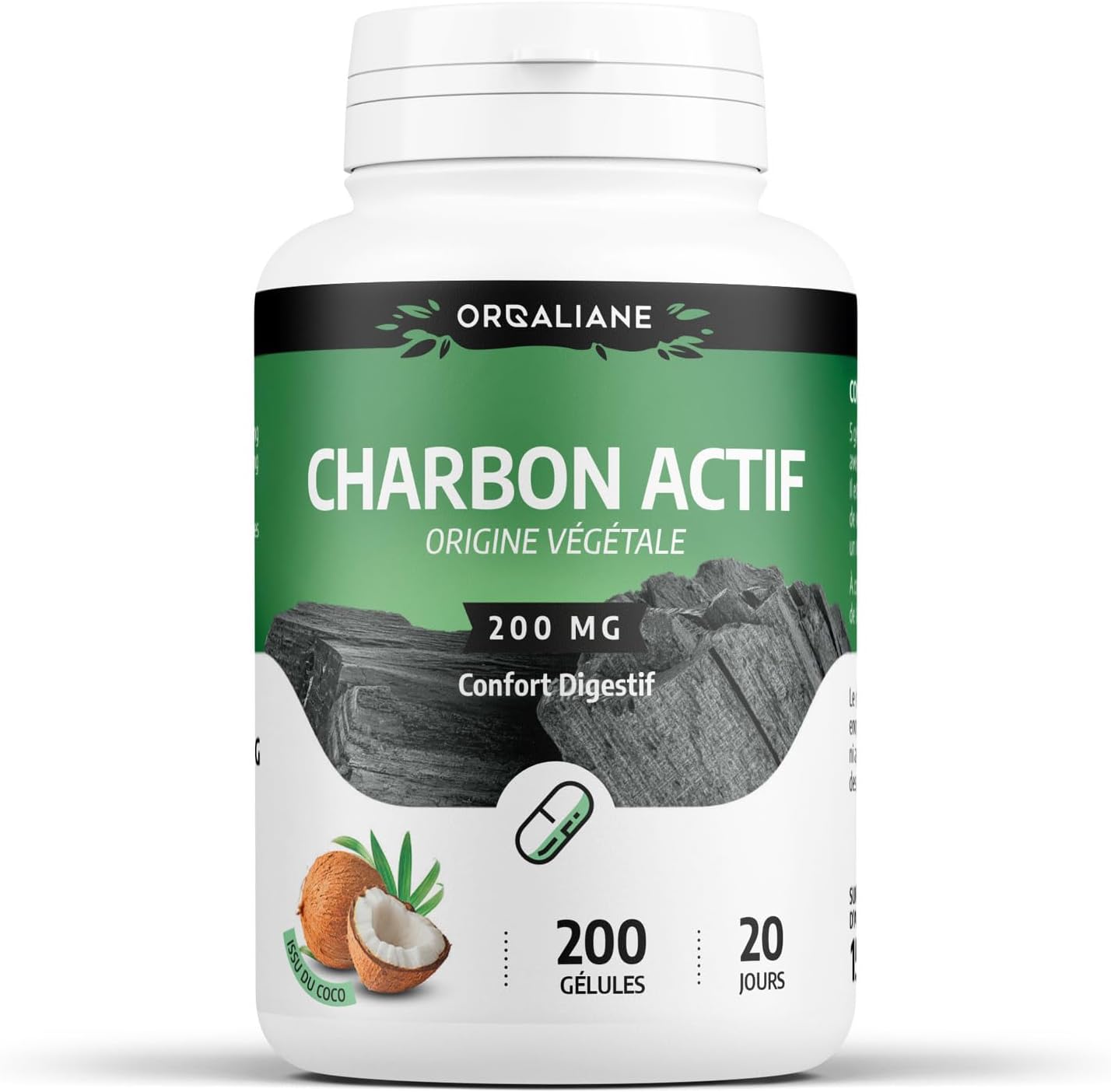 Charbon Végétal Activé - 200 mg - 200 gélules - ORGALIANE 200 unité (Lot de 1)