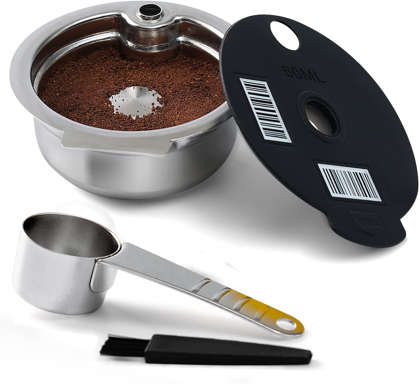 HAILASRE acier inoxydable dosettes Tas simo réutilisables avec code-barres lisible Filtre à capsules de café rechargeables pour machine Tas simo (60ml)