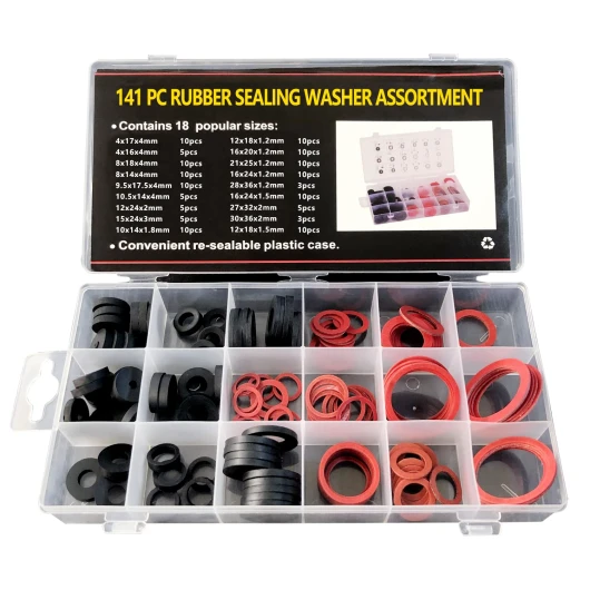 141 Pièces Joints Torique d'Étanchéité Rondelle en Caoutchouc, Faucet Washer Assortment Kit, 18 Differnt Assorted Sizes de Joints d`Étanchéité en Fibre avec Boîte de Rangement