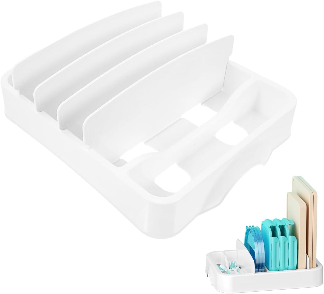 Jilskl Range Couvercle, Organisateur de Couvercle de Récipient, Organisateur de Cuisine, Avec 4 Séparateurs Réglables Et Poignées, Pour Les Armoires de Cuisine Et Les Tiroirs, Blanc