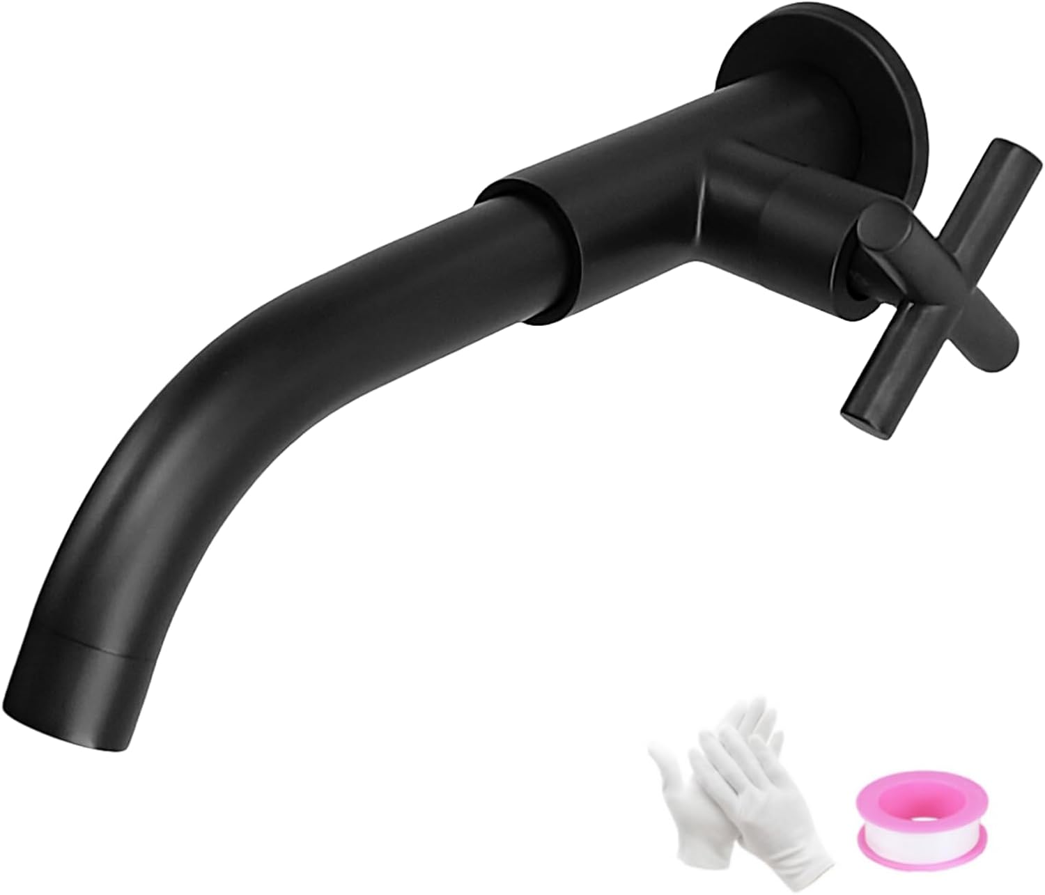 Robinet Mural de Jardin Noir, Robinets Murale Lavabo en Laiton, Pivotant à 360° Robinet de d'évier Eau Froide D'extérieur, G1/2, 23CM