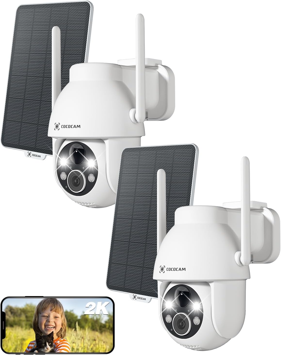 2PCS 2K Camera Surveillance WiFi Exterieure sans Fil sur AI Détection Humaine, Vision Nocturne Couleur, Audio Bidirectionnel, 2.4GHz WiFi, Cloud