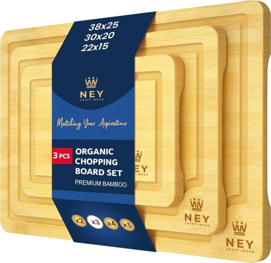 Lot de 3 grandes planches à découper 2 en 1 en bois de bambou de qualité supérieure avec rainure pour jus,Qualité professionnelle pour cuisine,Planches à découper parfaites pour pain, viande, fruits