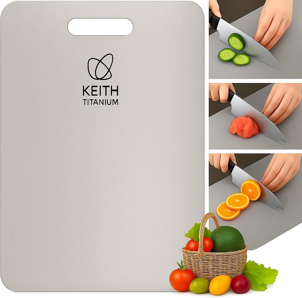 3Planche à Découper en Titane, Ti8721, Double Face en Titane pur de Qualité Alimentaire pour Viande, Fruits et Légumes, Lavable au Lave-Vaisselle, Idéale pour La Cuisine et L'extérieur (30 x20 CM)