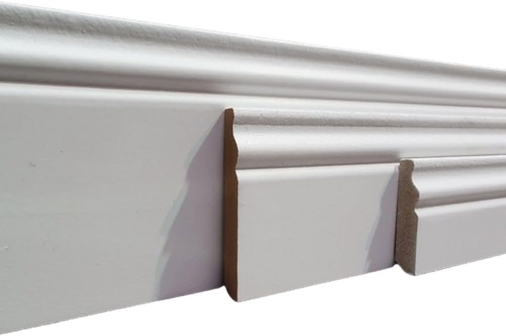 , Plinthe en médium mouluré de style Louis XV prépeinte blanche de très grande qualité, différentes dimensions, fabrication Française (Long - 2 m Hauteur 15 cm, 6 ml) Bois, Long - 2 m Hauteur 15 cm, 6 ml 6 ml