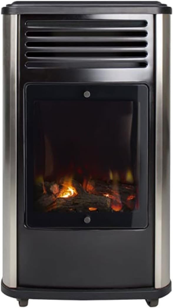 UNIVERSAL - Poêle à gaz 3.4 kW Noir effet poêle à bois 3 niveaux de chauffe Grande autonomie Chauffage d'appoint Manhattan