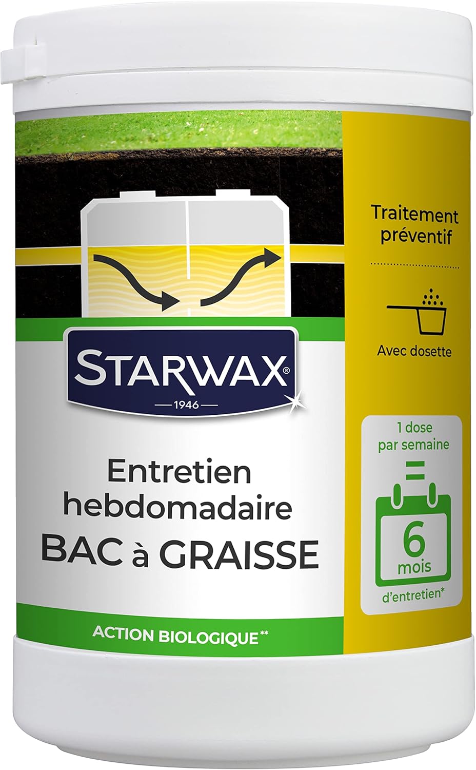 Entretien Hebdomadaire pour Bacs à Graisses - 750 GR - Agit Biologiquement - Prévient Les Colmatages - Evite Les Remontées d’Odeurs - 6 Mois Entretien 750g