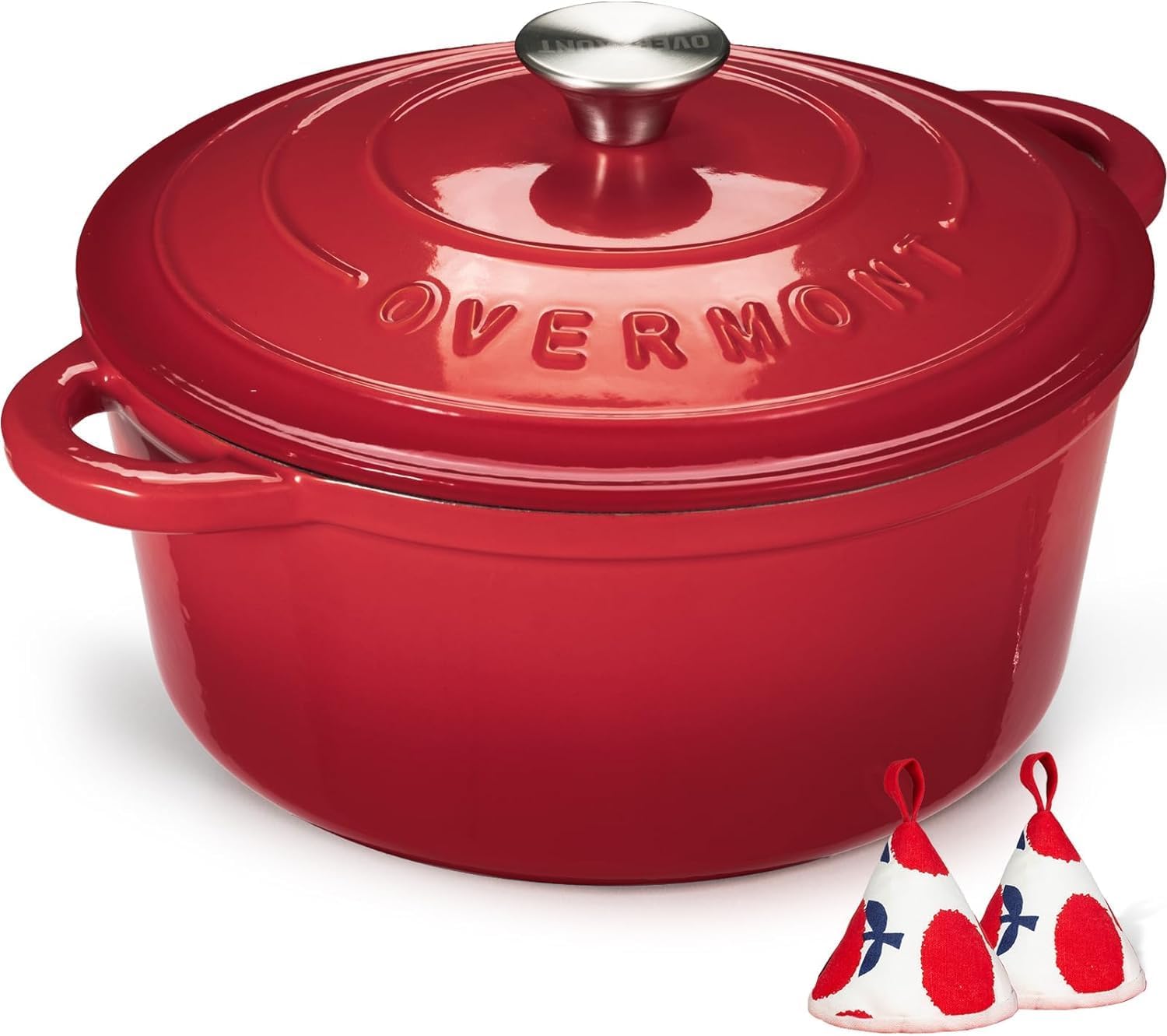 26 cm Cocotte en Fonte Émaillée Four Hollandais Antiadhésive avec Couvercle Poignées e Recette 26cm-5.2L Rouge brique