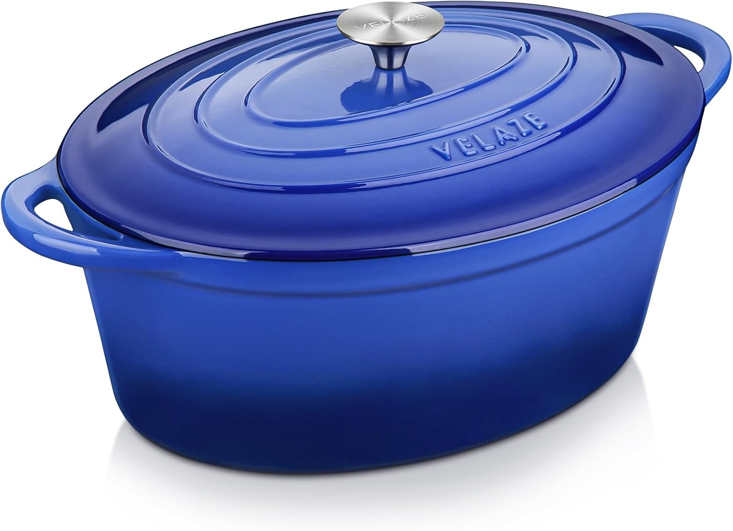 Cocotte Fonte Ovale 7L, Émaillée Marmite Fonte 34cm, Cocotte en Fonte Induction, Dutch Oven Compatible Induction/Gaz/Four, Antiadhésive Cocotte avec Couvercle, Bleue 7L(34cm) Blue