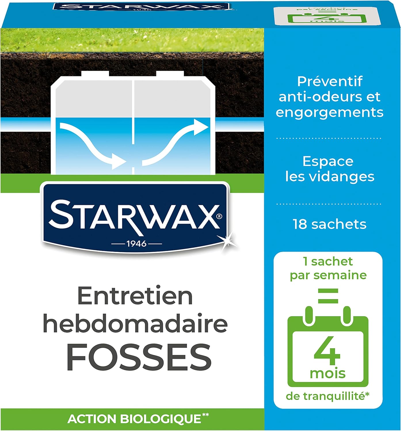 Entretien Hebdomadaire pour Fosses Septiques - 450 gr - Maintient l’équilibre de la Fosse - Agit Biologiquement - 4 Mois Entretien 450g