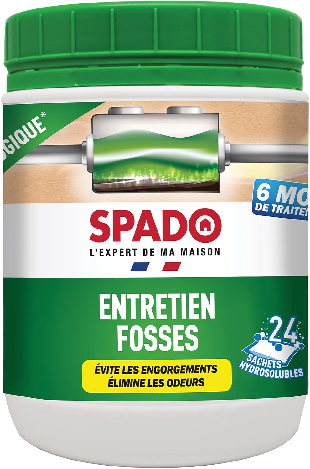 Entretien fosses - Doses Hydrosolubles (zéro déchets) - Formule biologique - Evite les engorgements - Elimine les odeurs - 24 doses - Fabriqué en France 5 kg (Lot de 1)