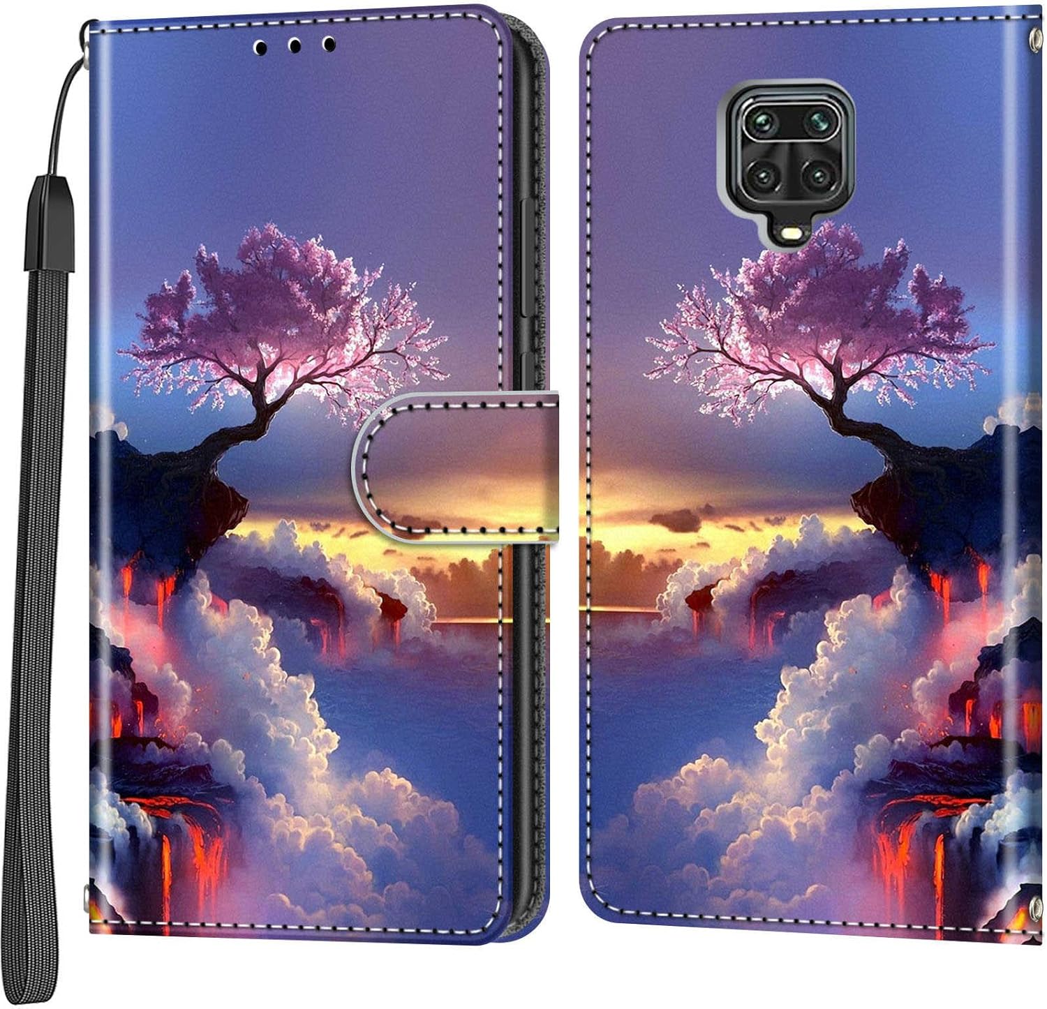 Haninsuze Etui Coque pour Xiaomi Redmi Note 9S / Redmi Note 9 Pro/Redmi Note 9 Pro Max, [Fermeture Magnetique à Rabat] [Housse Portefeuille en Cuir PU] [Multifonctionnel] (Arbre Rose) Pic:02