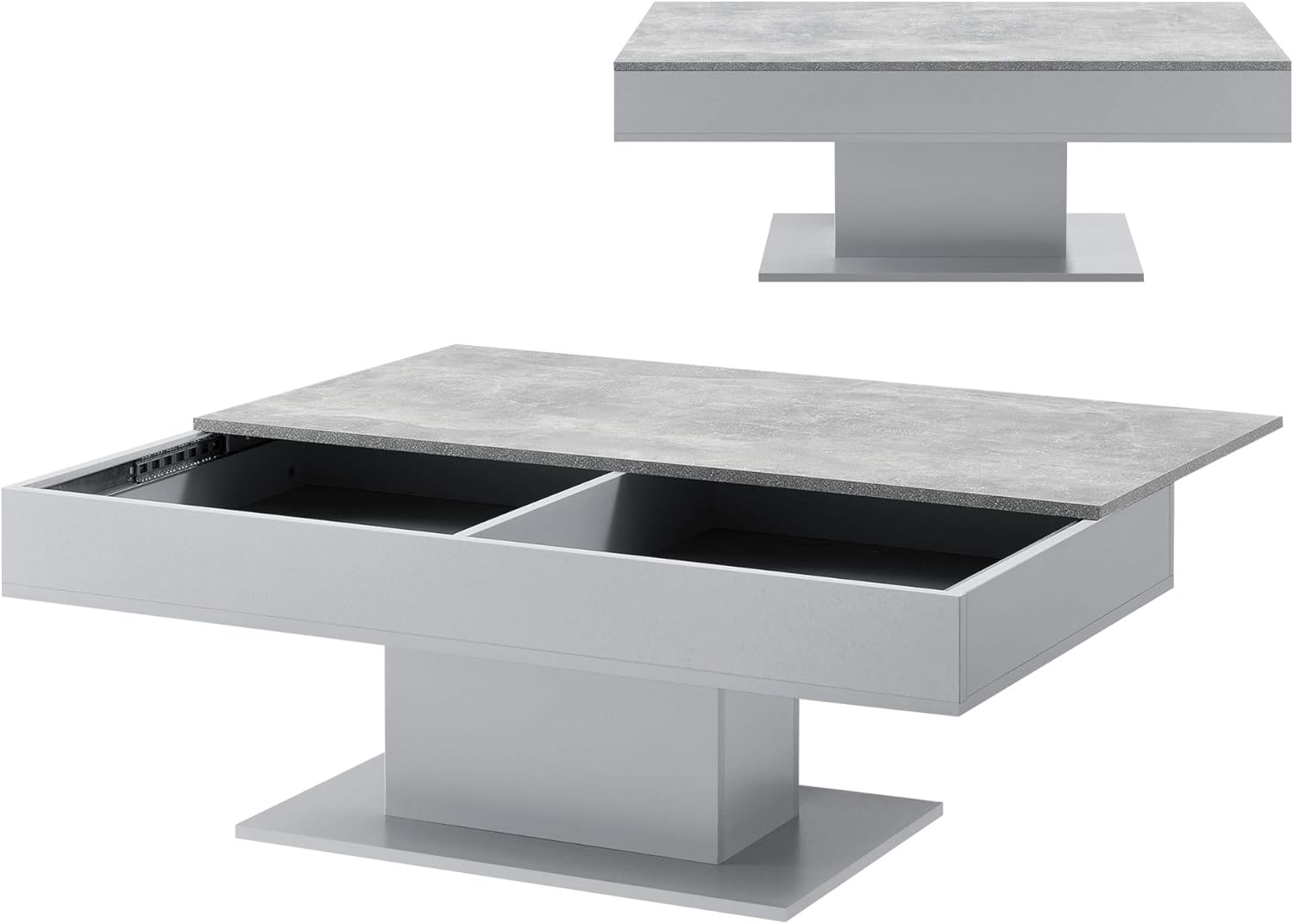 [en.casa] Table Basse de Salon avec 2 Espaces de Rangement Intérieur Design Style Intemporel Stable Rectangulaire pour Séjour Bureau Panneau de Particules 40 x 110 x 60 cm Effet Béton Gris