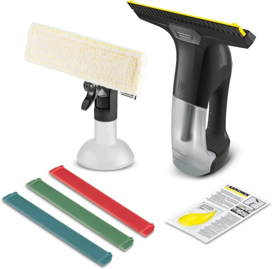 Nettoyeur de Vitres WV 6 Plus Multi Edition, Autonomie Extra Longue : 100 min, Flacon Pulvérisateur & Bonnette en Microfibres, 3 Raclettes de Rechange, 20 ml de Nettoyant Concentré pour Vitres WV 6 Black Edition