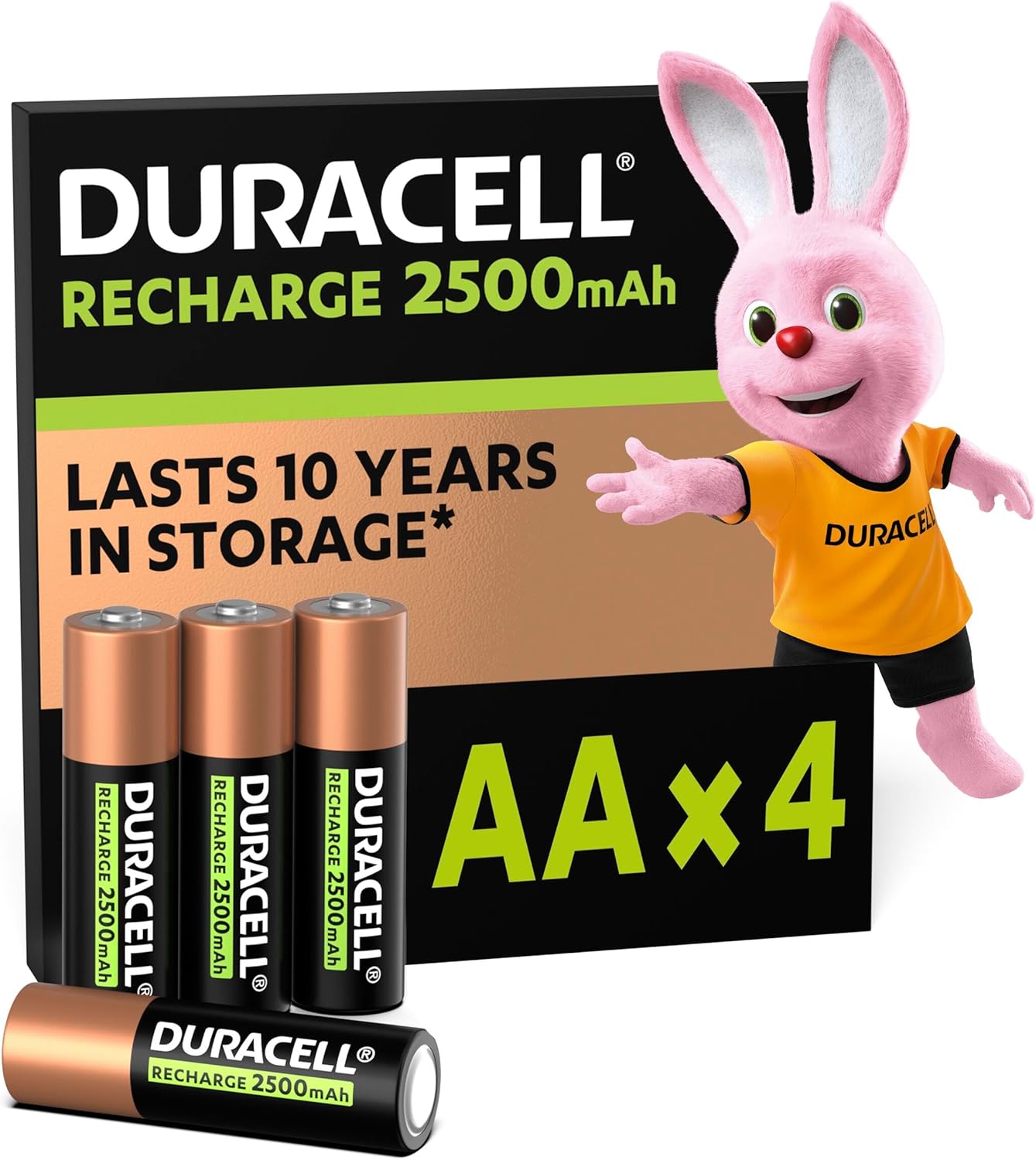 Rechargeables Piles AA (lot de 4), 2500 mAh, NiMH, pré-chargées, Longue durée, un packaging recyclable 0% plastique AA - 2500 mAh Piles rechargeables Lot de 4