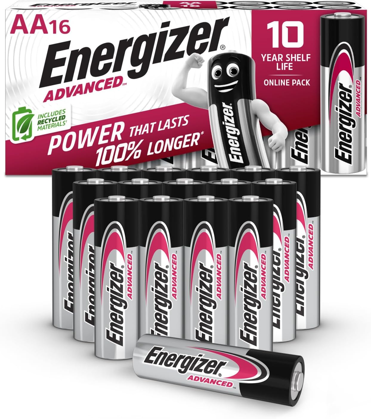 Advanced Piles Alcalines AA 1,5V, Pack de 16 Piles Premium Longue Durée, Technologie Avancée, Haute Performance, Idéales pour Télécommandes, Jouets et Électroniques, Durabilité Maximale