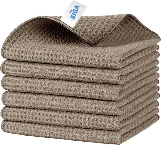 MR.SIGA Lot de 6 Chiffons de Nettoyage Gaufres, Chiffons Absorbants Réutilisables, Chiffons de Cuisine, Chiffons de Fenêtre, Torchons à Vaisselle, Brun