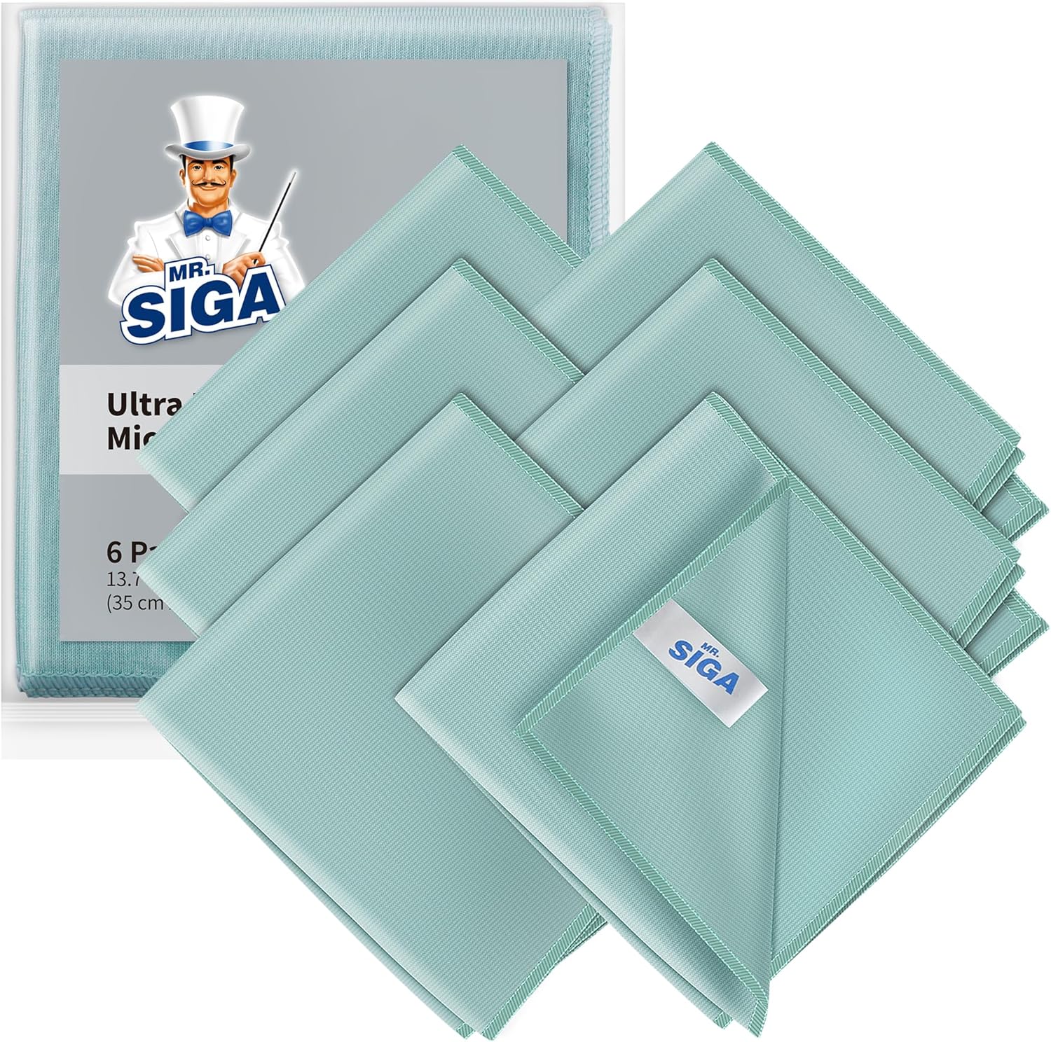 MR.SIGA Chiffon Microfibre Vitre Ultra Fine pour Verre, Chiffon Vitre sans Trace Lavable à Machine, Lot de 6, Dimensions 35 x 40 cm Lot de 6 - 35 x 40 cm
