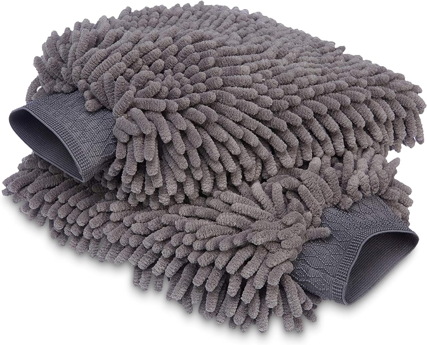 Gant de lavage microfibre Chiffon de nettoyage de luxe pour la voiture, Pack de 2, Gris, 30 L x 20 W cm Pack de 2 Chenille microfibre Gant