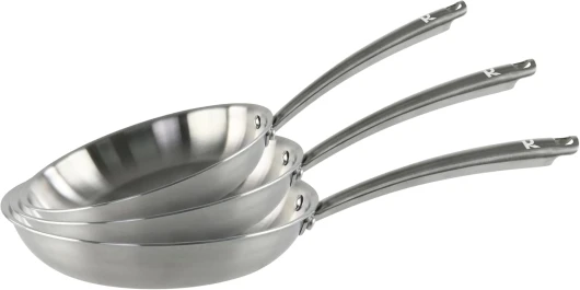 Coffret 3 Poêles Ø20-24-28 cm en Acier Inoxydable 18/10 Triply - Sans PFAS - Tous feux dont induction et four - 0008282, Gris 20/24/28 cm