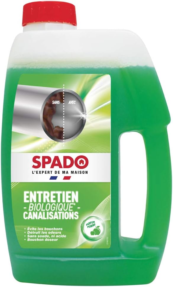 Déboucheur entretien canalisation et fosses septiques - Biologique - débouche - détruit les odeurs - sans soude, ni acide - parfum pomme - 1L - Fabriqué en France Bio - Pommes