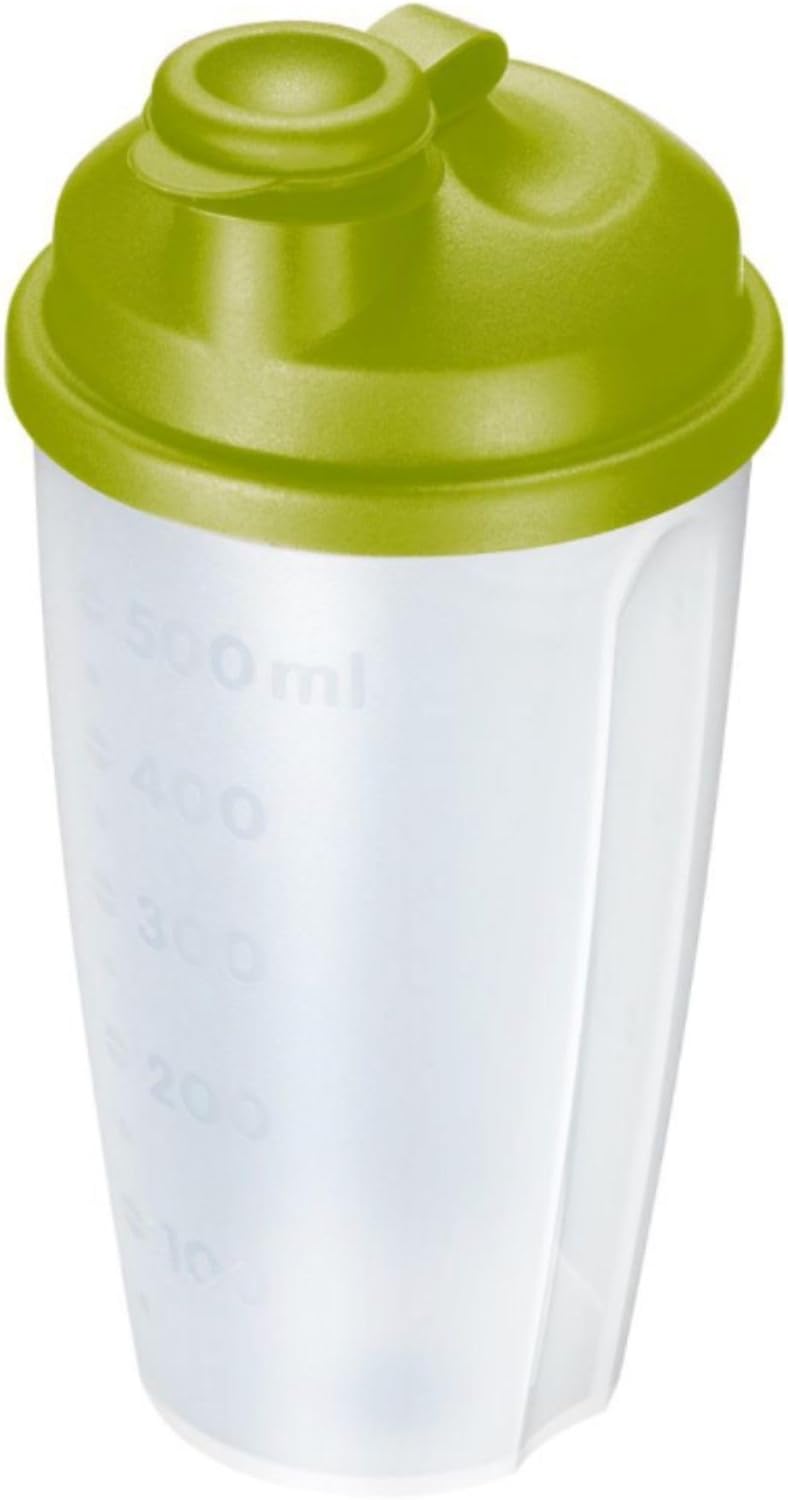 Gobelet Mélangeur/Shaker avec Echelle/Graduation de mesure, Disque Mélangeur amovible et Bec verseur refermable, Capacité : 0,5 l, Plastique, sans BPA, Mixery, Couleur : Translucide/vert, 2435227A Vert-pomme