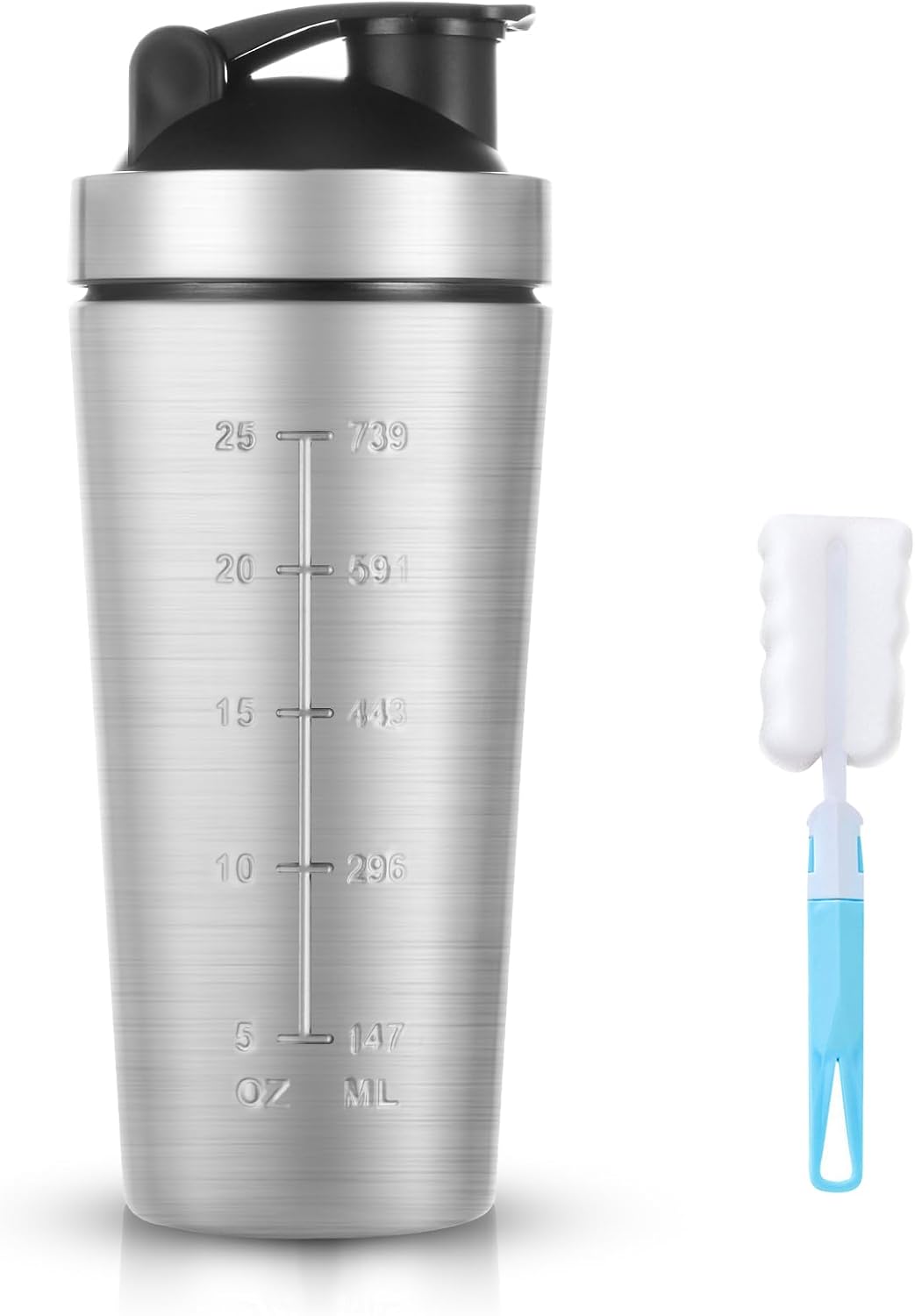 AOOWU Shaker à protéines 900ml, Shaker Protéiné de Acier Inoxydable avec Mixing Balle, Bouteille shaker de protéines pour Boisson Protéinée, Compléments Alimentaires En Poudre, Gourdes Sport Sans BPA