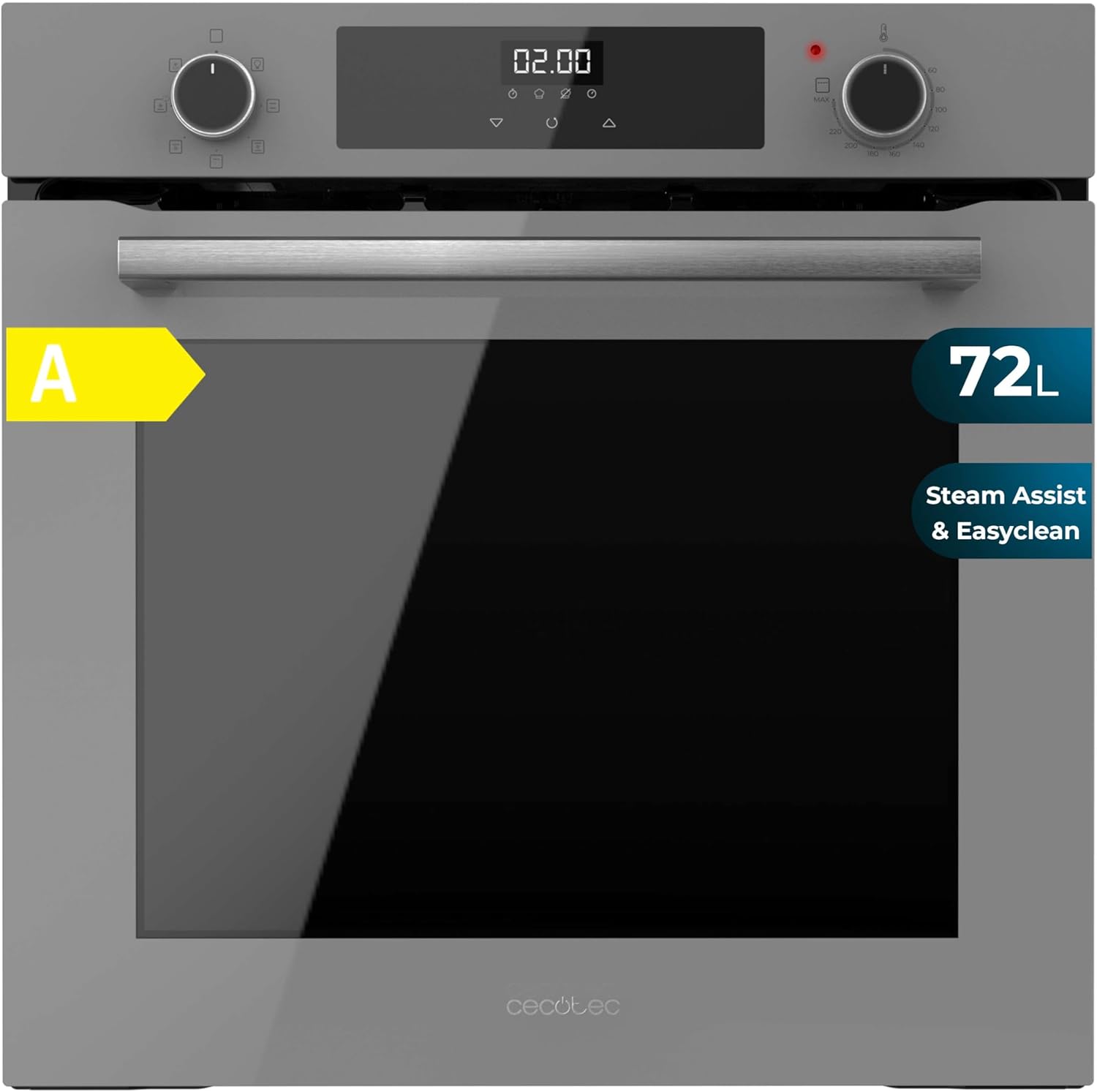 Four Multifonction 60cm Bolero Hexa M226000 Glass Grey A - 2800W, 72L, 7 Fonctions, Mode Grill, Grill ventilé, Mode Convection, Defrost, Base vapeur X2, Steam EasyClean, Steam Assist Cristal Gris