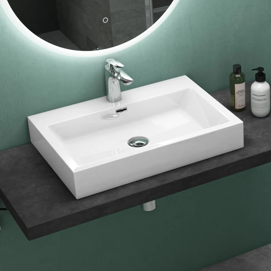 Mai & Mai Lavabo Suspendu Blanc Vasque à Poser 60cm Lave Mains Rectangulaire avec Trop Plein Col06 60x42x10cm Blanc 60x42x10cm