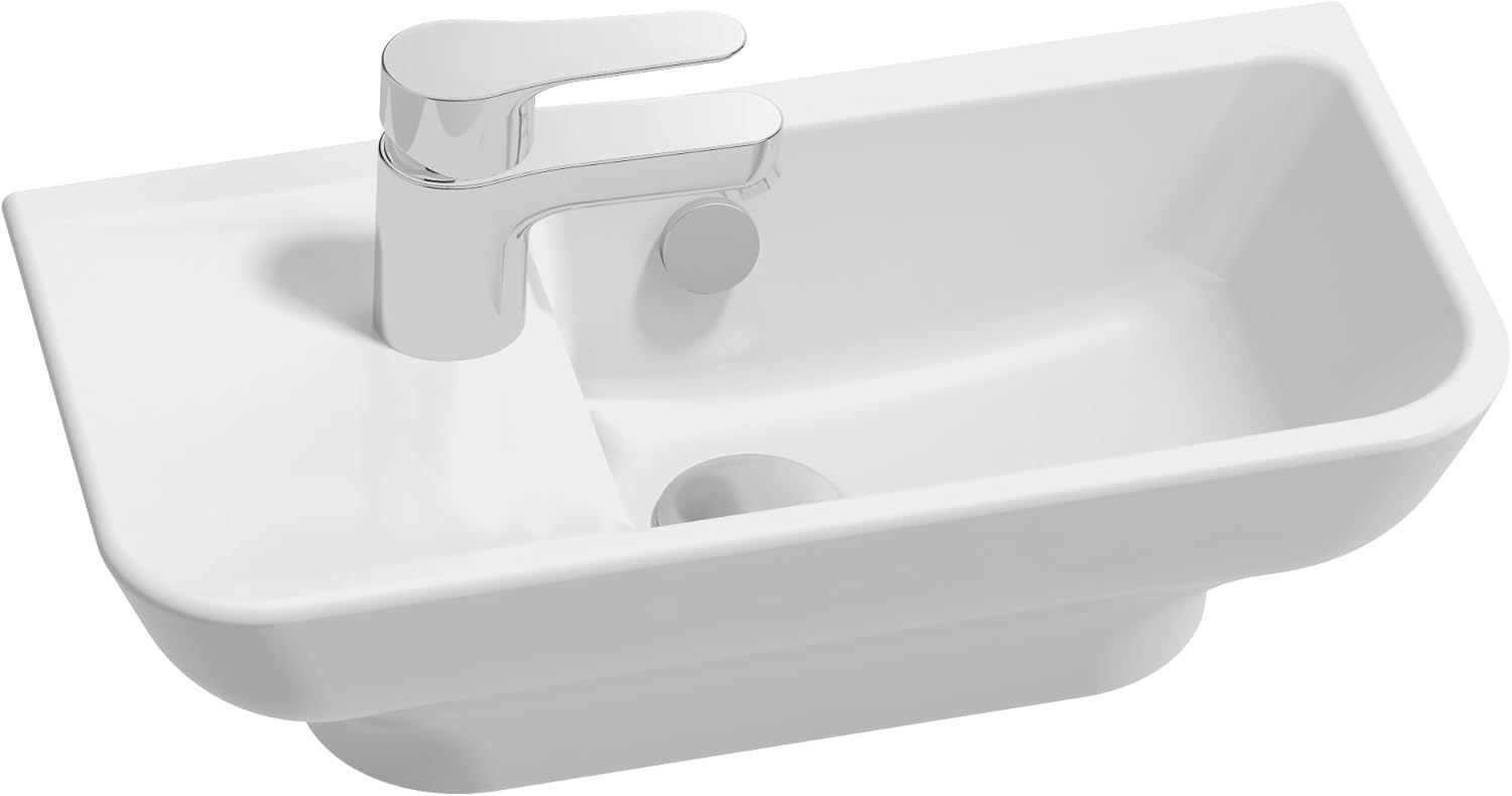 Lave-mains Compact à poser Struktura - Céramique - 50x26cm - Installation autoportante - Avec trou de trop-plein - Blanc - EGJ112-00 Lave-mains Struktura