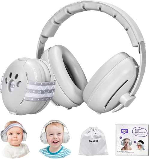 AIXMEET Casque Anti Bruit Bébé,2 en 1 Casque Anti Bruit pour Bébé & Enfant, Protection Auditive pour les Bébés de 0 à 36 mois et les Enfants de 3 à 6 ans,Réglable et Confortable,pour la Vie&les Fêtes
