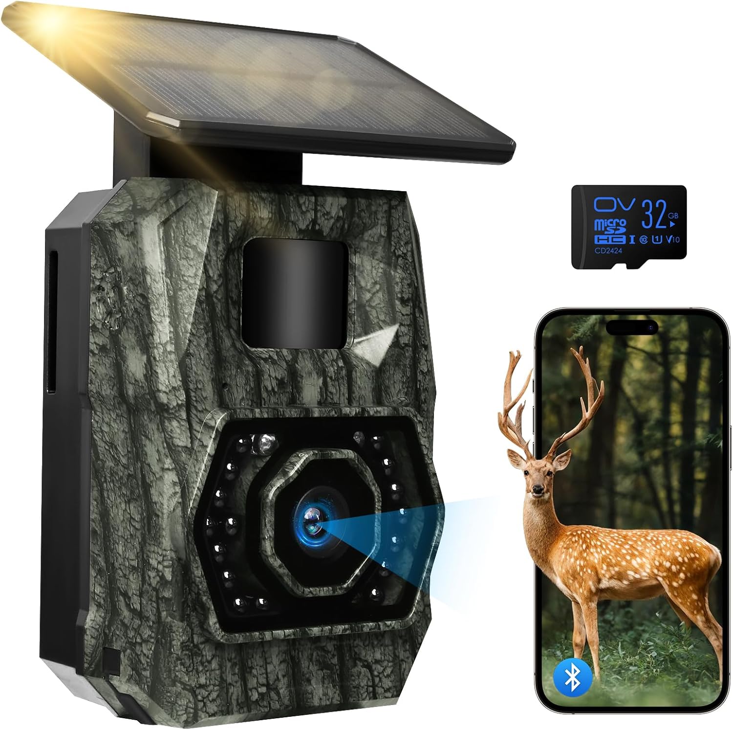 Caméra de Chasse WiFi Connectée Telephone - Camera de Chasse Solaire avec 5200mAh Batterie Rechargeable Vision Nocturne Animaux, 48MP Piege Photographique Étanche Camera Infrarouge, Etanche IP66