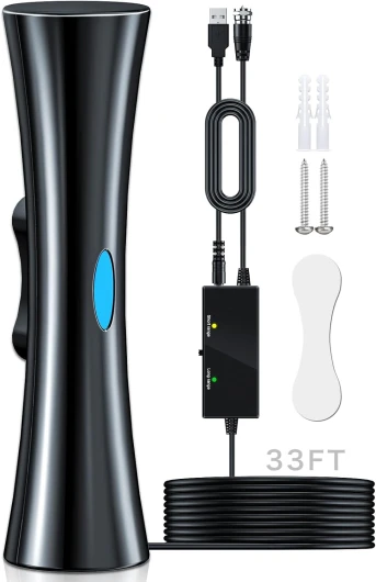 Antenne TV Intérieur Puissante TNT HD,620+KM Antenne TNT IntéRieur Puissante avec Amplificateur de Signal à Gain Élevé, Réception Longue Portée à 360° pour TV 4K 1080P HDTV & VHF UHF-10M Câble Coax 620KM/Black002