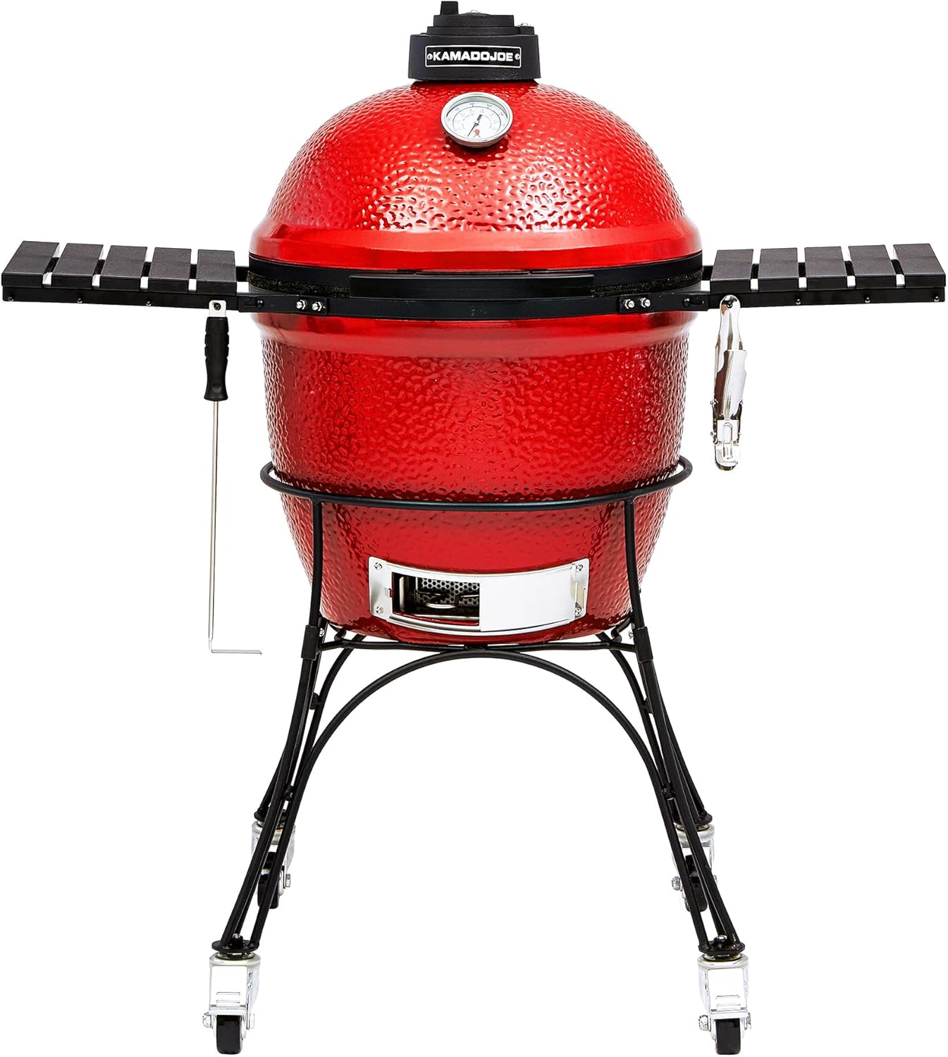 KamadoJoe Classique Joe I 18-inch Gril au Charbon de Bois en Rouge avec Panier, Étagères latérales, Griffe à Gril, et Ash Tool