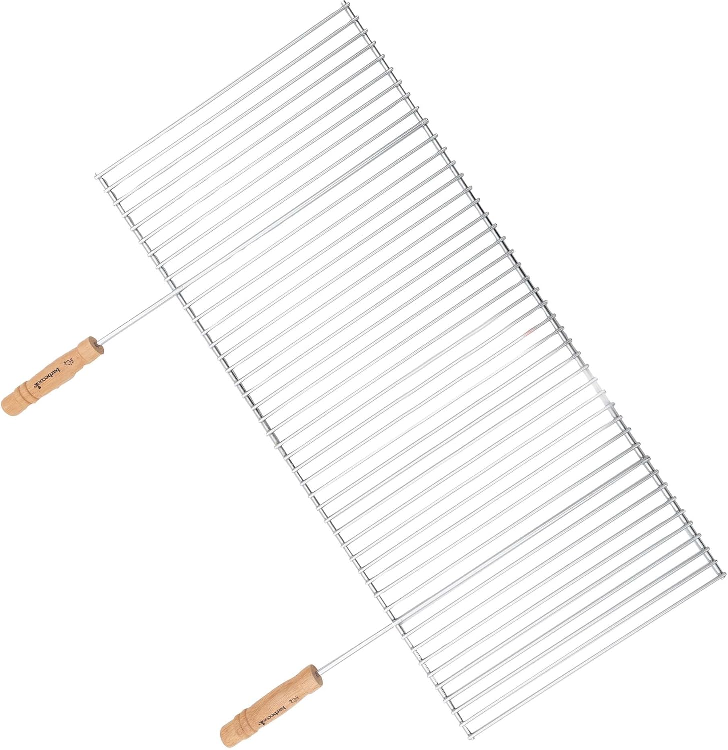 Grille de barbecue rectangulaire professionnelle en chrome et bois, accessoire barbecue, 90x40cm, Argent 90 x 40 cm