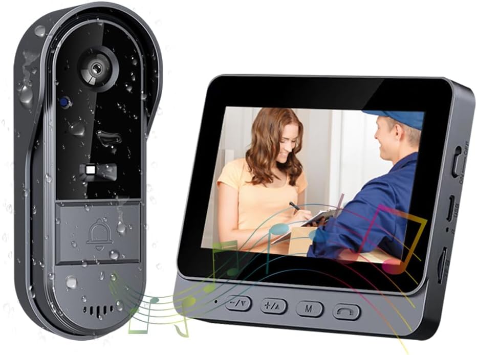1080P Sonnette Sans Fil Exterieur Etanche avec écran IPS de 4.3 Visiophone Sans Fil IP65 étanche Sonnette Sans Fil Avec Camera Caméra HD 170° Interphone Vision Nocturne Infrarouge Audio Bidirectionnel