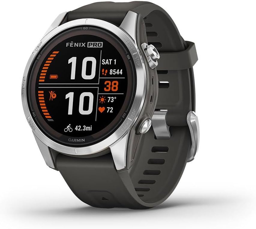 Fēnix 7S Pro, Solar - Montre GPS Multisports connectée – Silver avec Bracelet Gris – Boîtier 42 mm Gris 42mm