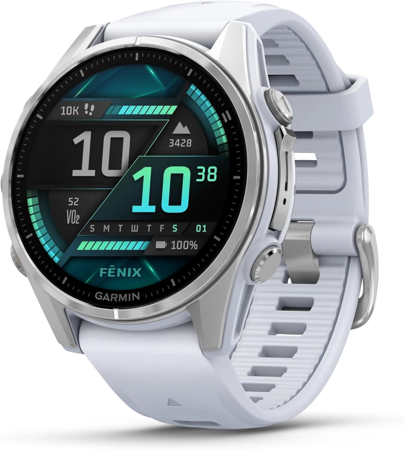 Fēnix® 8 – Montre GPS Multisports AMOLED - Silver avec Bracelet en Silicone Blanc - 43 mm 43mm Acier Silver / Blanc