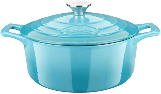 La Cuisine Cocotte en Fonte Émaillée avec Couvercle Ø 28 cm, Capacité 6 L Bleu Clair, Émail Noir Mat Intérieur, Compatible avec Toutes Sources de Chaleur (Induction Incluse) Cocotte 28cm Dia - Pale Blue