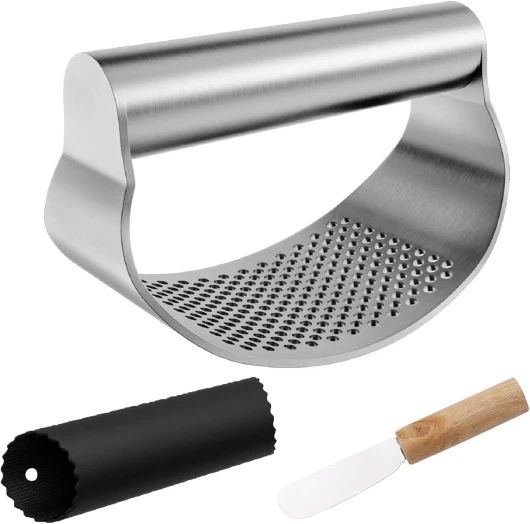 NILICAN Presse-ail - Outil de cuisine - Éplucheur d'ail professionnel - Broyeur de gingembre ergonomique - Économie de travail - Presse-ail à bascule en acier inoxydable