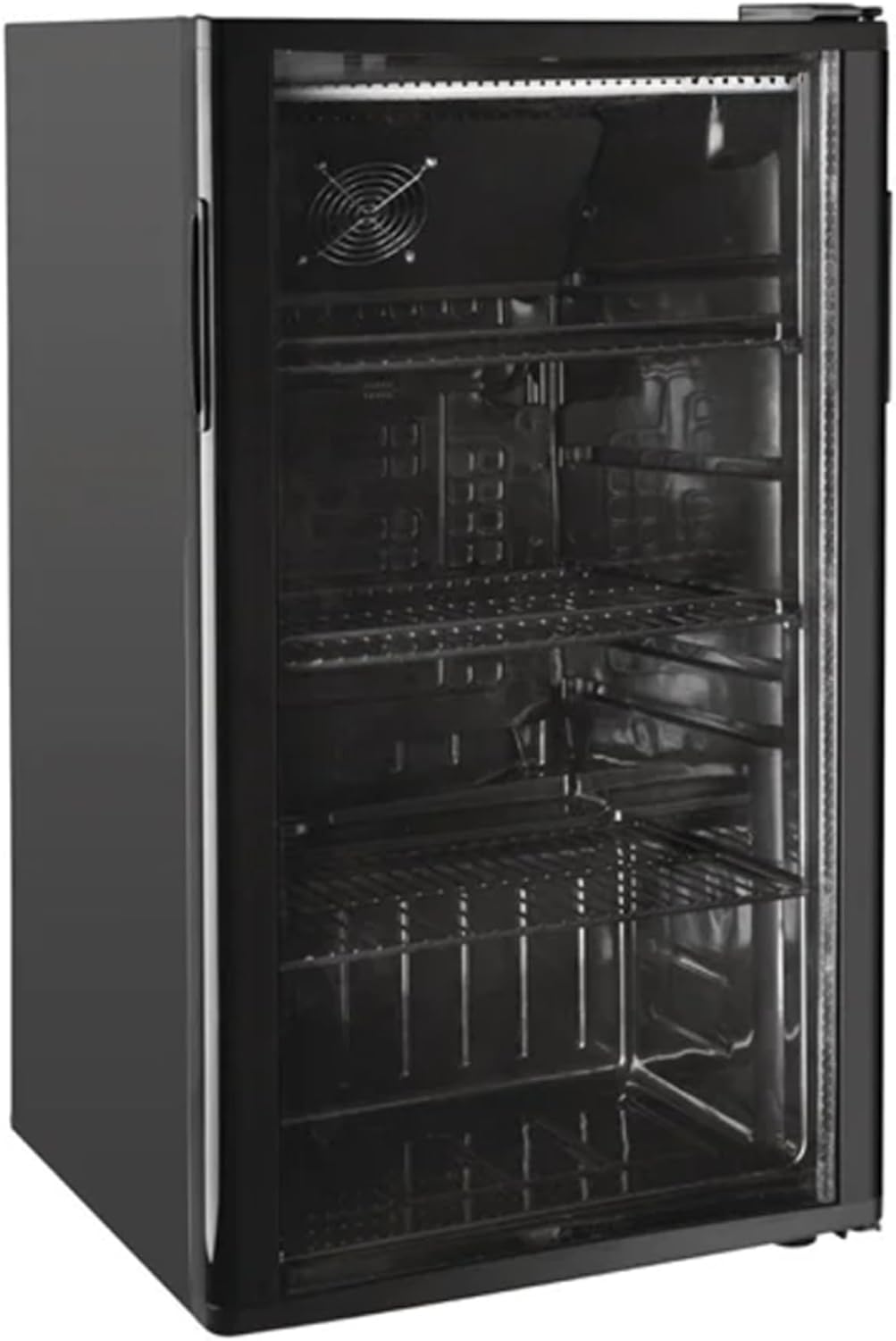 Générique Mini Armoire à Boissons 72L - Arrière Bar Réfrigéré 1 Porte Vitrée - Température 2-10°C - Compacte et Éclairage Intégré - 3 Grilles Réglables
