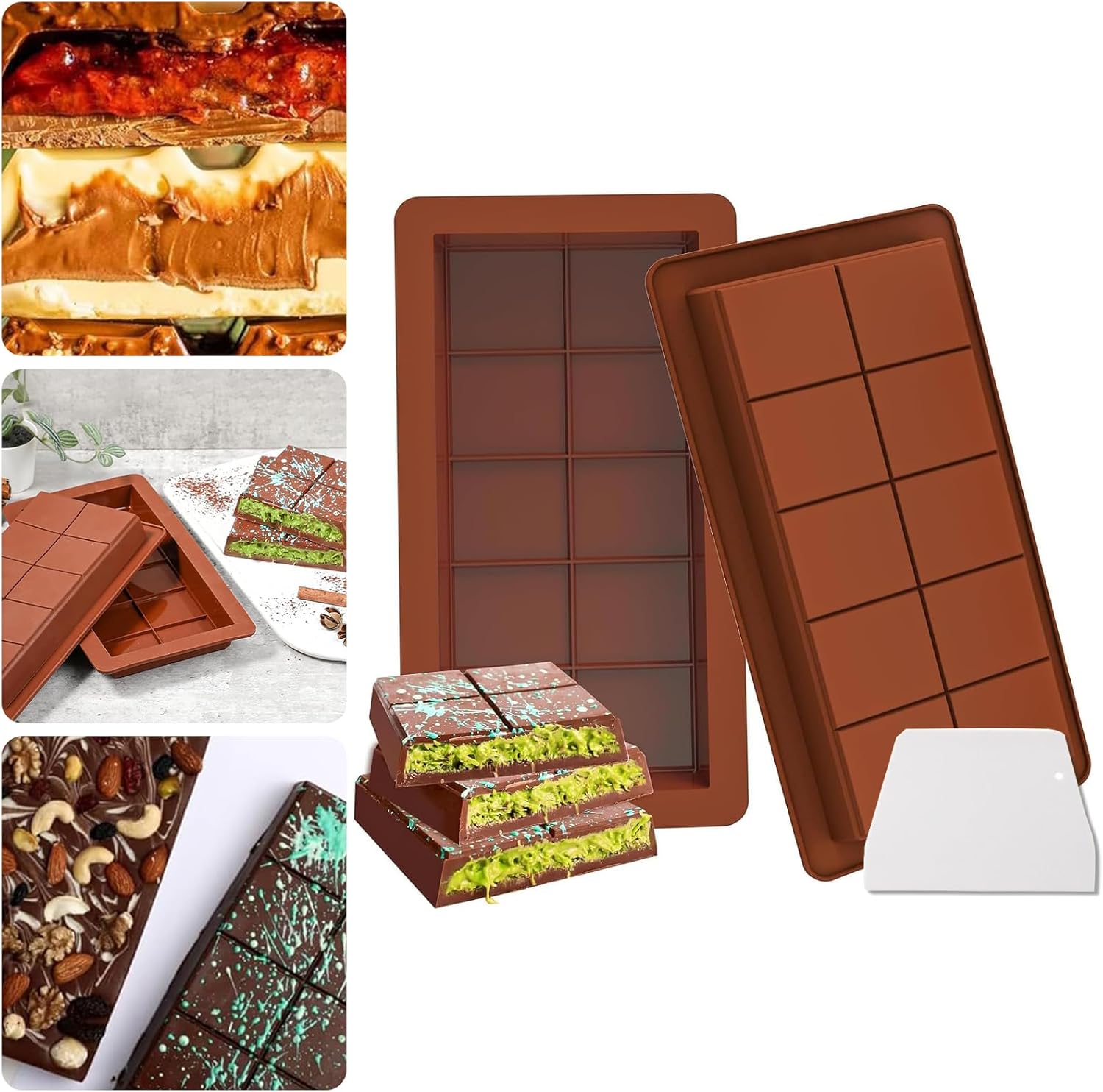 2PCS Moule à Chocolat en Silicone, Moule à Chocolat Antiadhésif Moule Silicone Tablette de Chocolat, Moule À Tablette De Chocolat Profond En Moule Chocolat (2Pcs/Set)