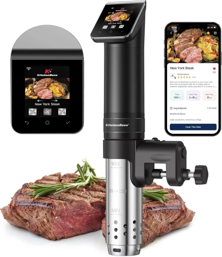 Thermoplongeur WLAN Cuiseur Sous Vide: G330 Wifi Cuisson Sous Vide, 1100W,IPX7 Imperméable à l'eau d'Immersion de Cuisinière Thermostat Réglable APP Contrôle, Acier inoxydable, Noir Unique