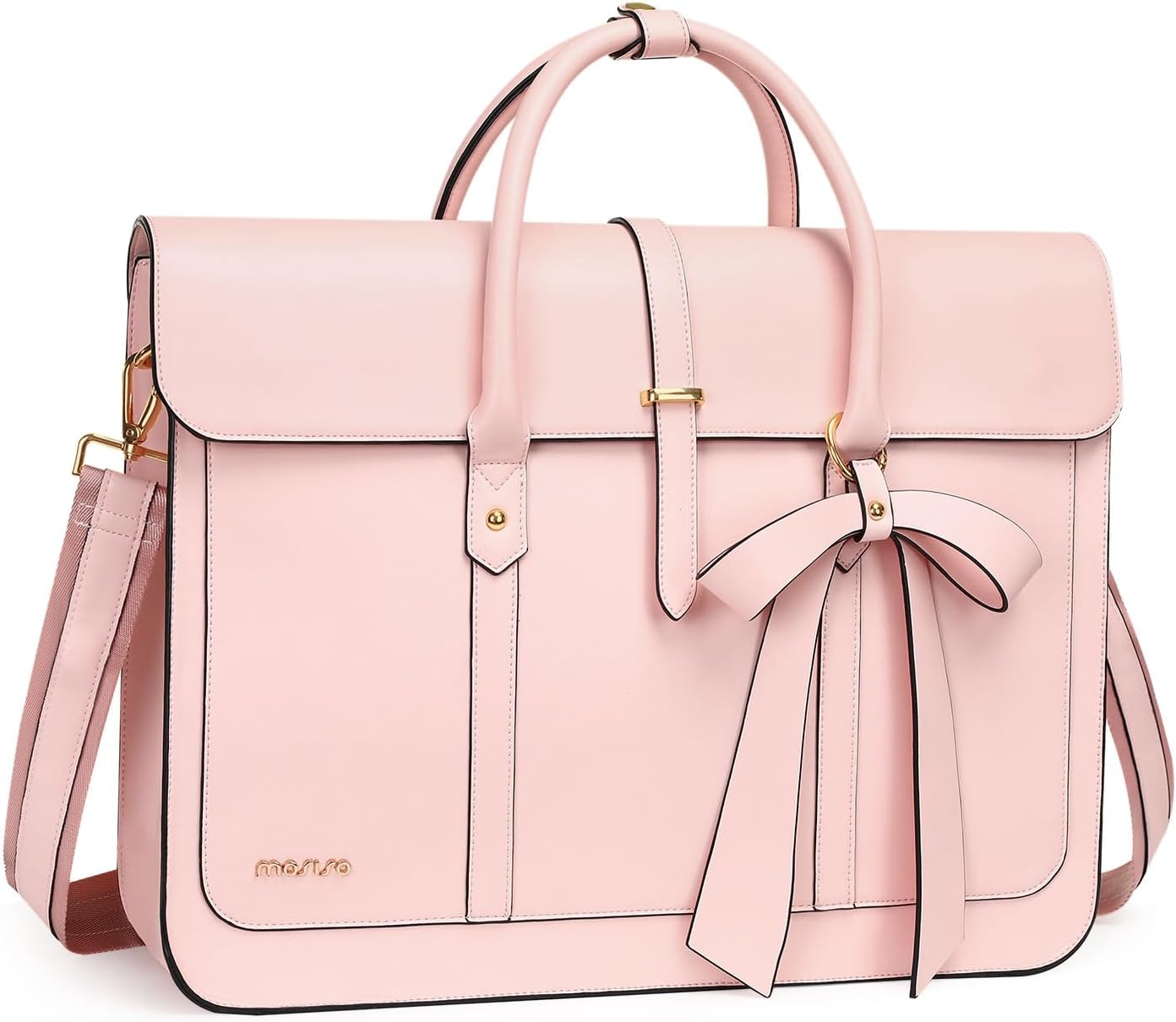 Sacoche Ordinateur Portable femmes,15-15,6 Pouces Sac à Bandoulière Cuir PU Convertible en Sac à Dos, 16 Pouces Sac Messager,Sac à Main Sac d'ordinateur avec Noeud Papillon,Rose 16 pouces Rose