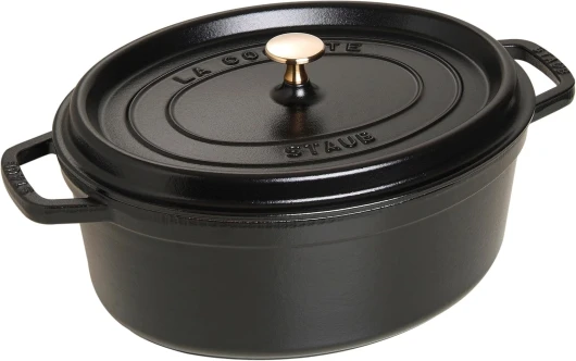Cocotte en Fonte Émaillée avec Couvercle, Tous feux dont induction, 6 à 7 personnes, Ovale, 33 cm, 6,70 L, 8,2 kg, Noir Mat 33 cm Ovale Noir Mat